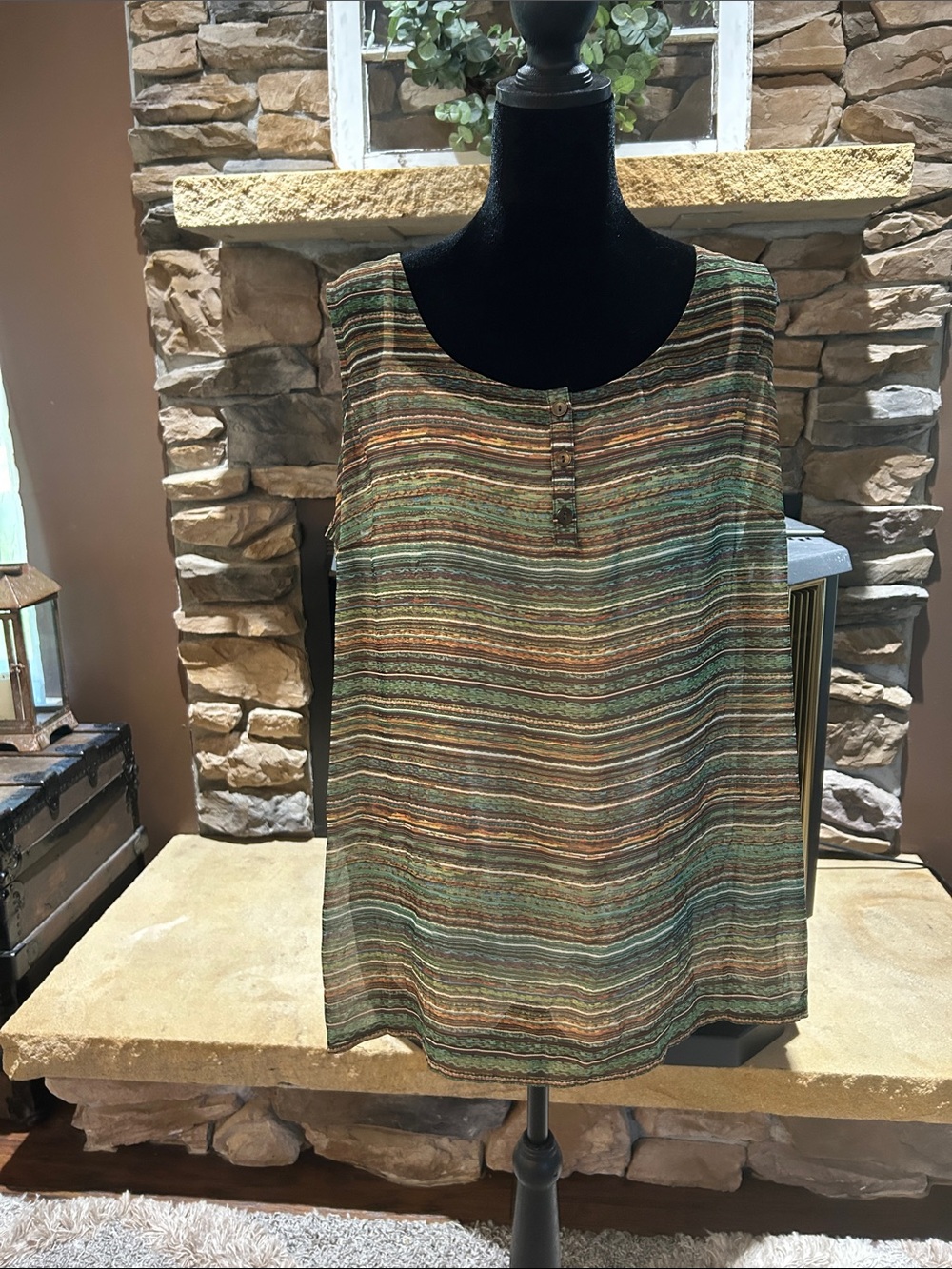 Liz Claiborne Striped Scoop Neck Tank in Green and Brown